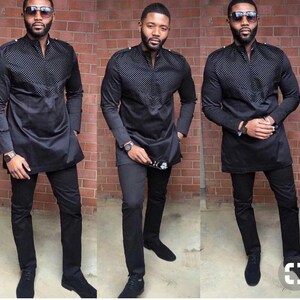 blue and black men's outfit
