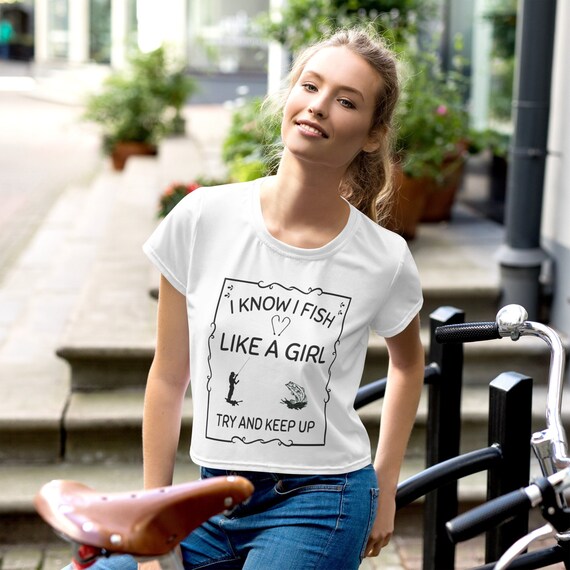Funny Women's Fishing All-Over Print Crop Tee Shirt
