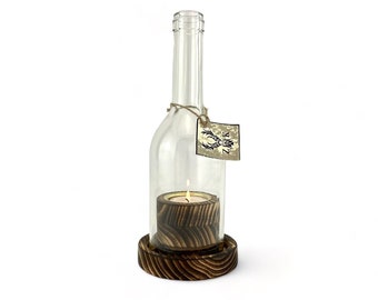 Wein Windlicht " Deluxe  " , Sockel 2, mittlere Flasche, abgeflammt