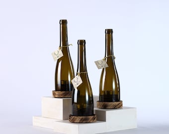 Wijnflessen - Lantaarn ,,#1 Rustiek" Pakket van 3 / antieke groene korte fles