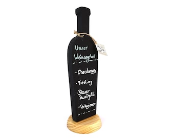 "Bordeaux" table display, board that can be written on on both sides, wine bottle board