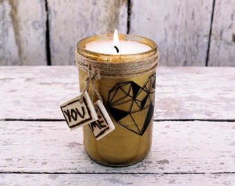 Candle with heart / soy wax in wine bottle