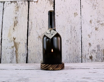 Weinflaschen - Windlicht  # 1 , Rustikal, Antikgrün