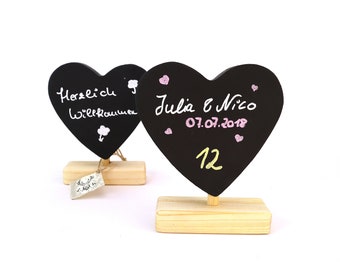 Table display "Heart" set of 2, board that can be written on on both sides, buffet display, table number