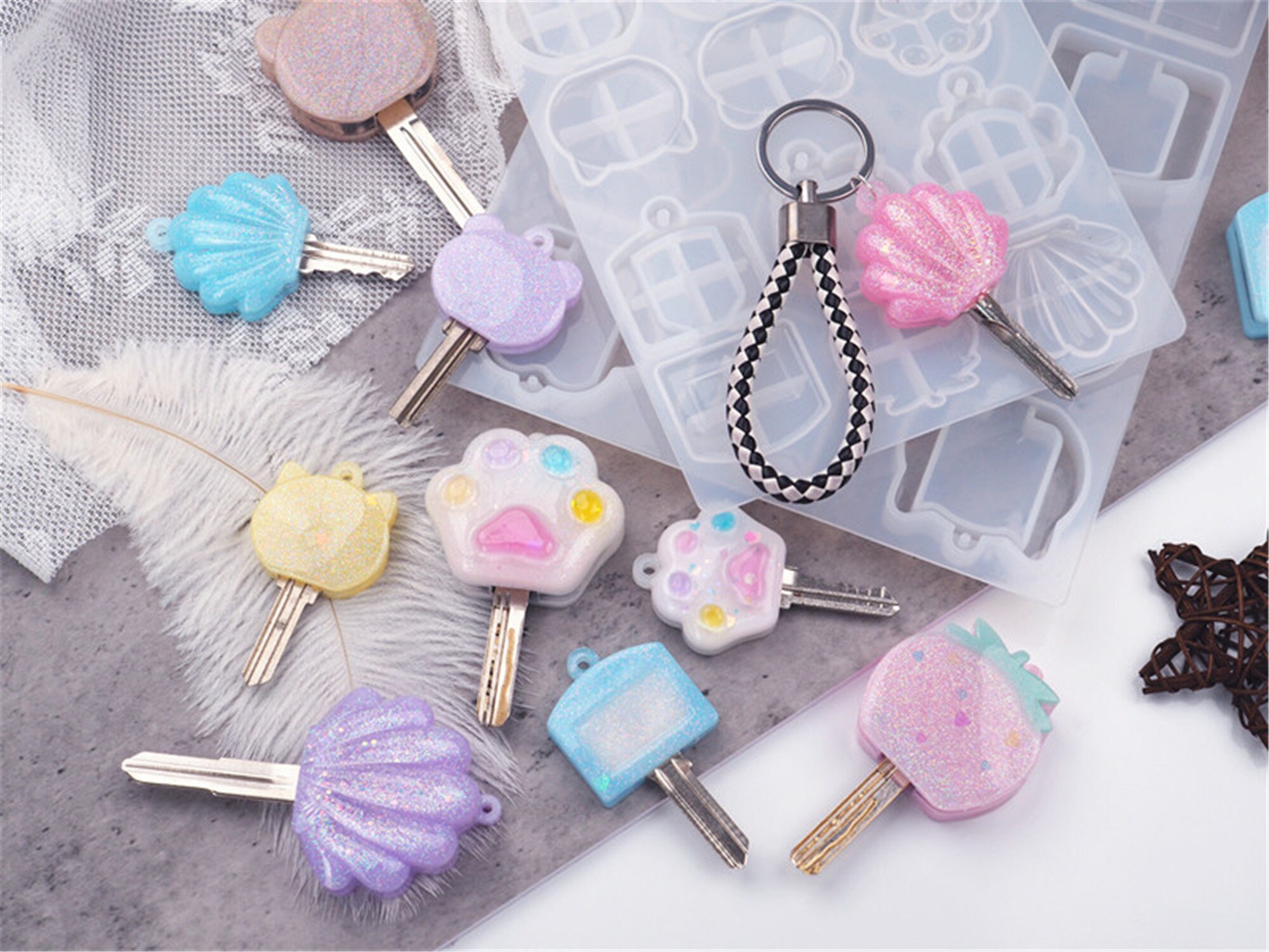 DIY Resin Mold Keychain Key Head Key Cover Cat Claw Mirror Etsy