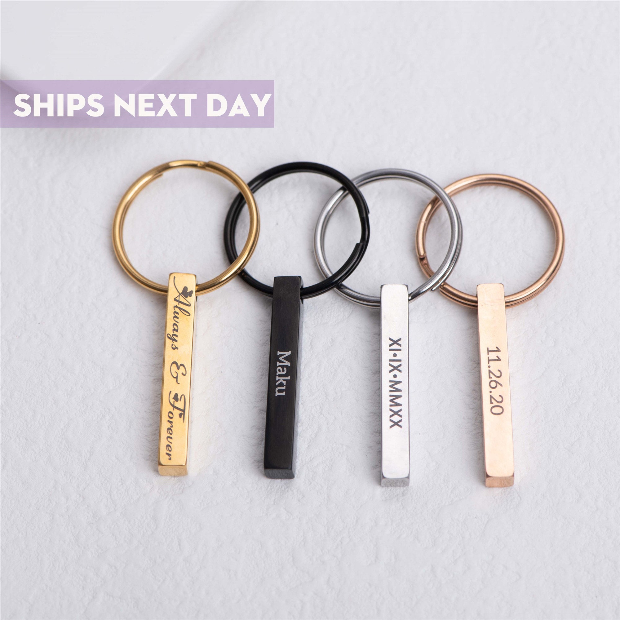 Customied 3D Vertical Bar, Personalized 4-Side Keychain Engraved with…