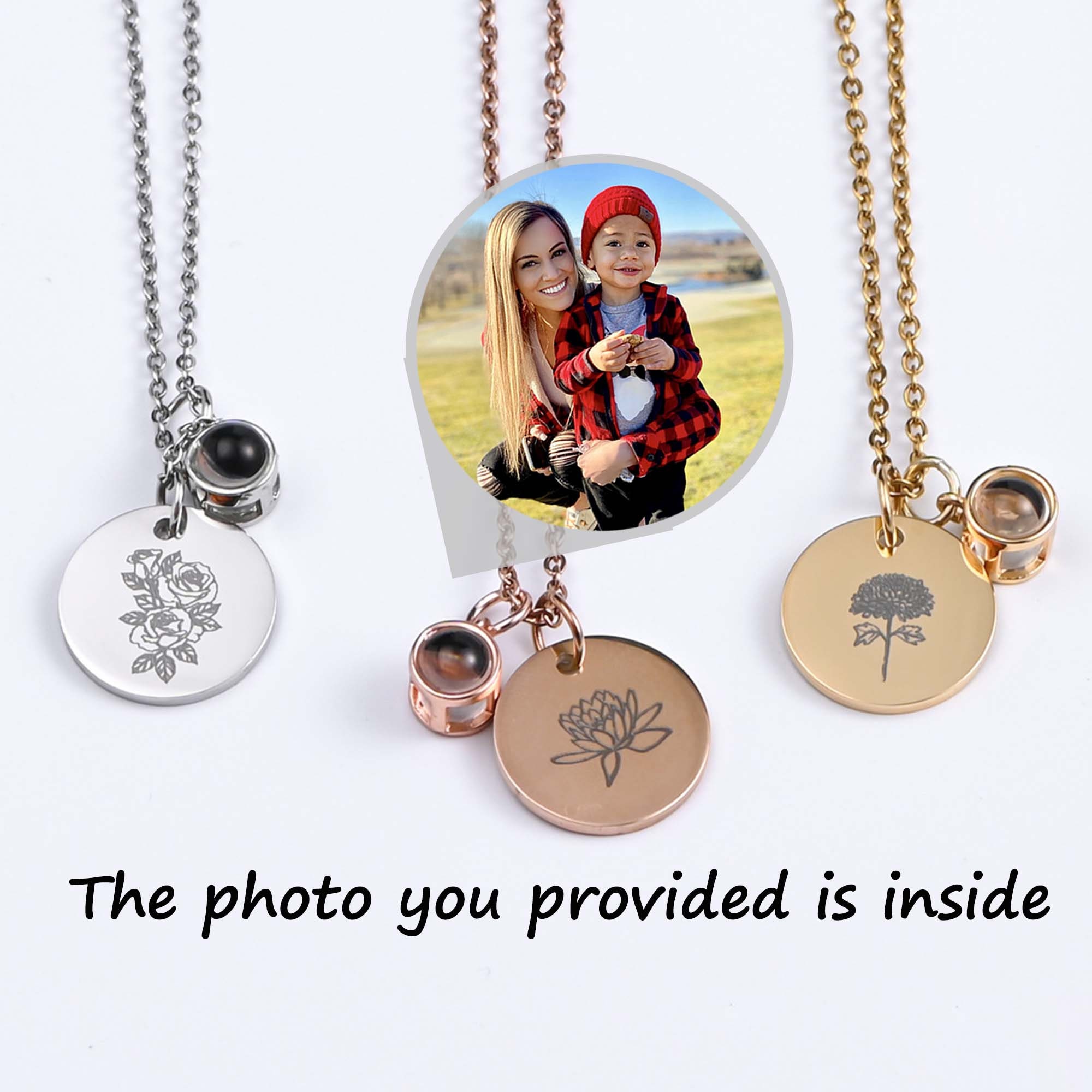 Birthday flower projection photo necklace,Custom Pet Photo Necklace,p…