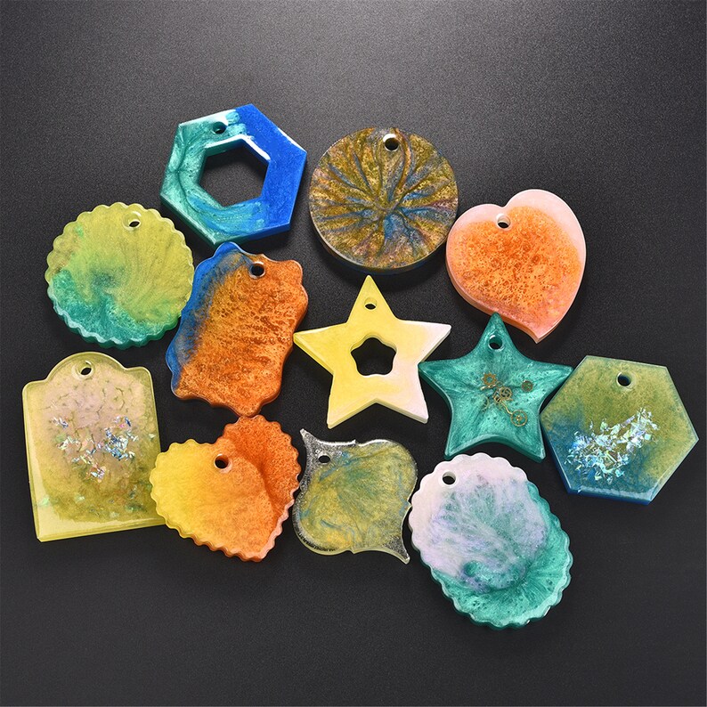 12 Styles Keychain Molds with Hole Silicone Resin Casting Etsy