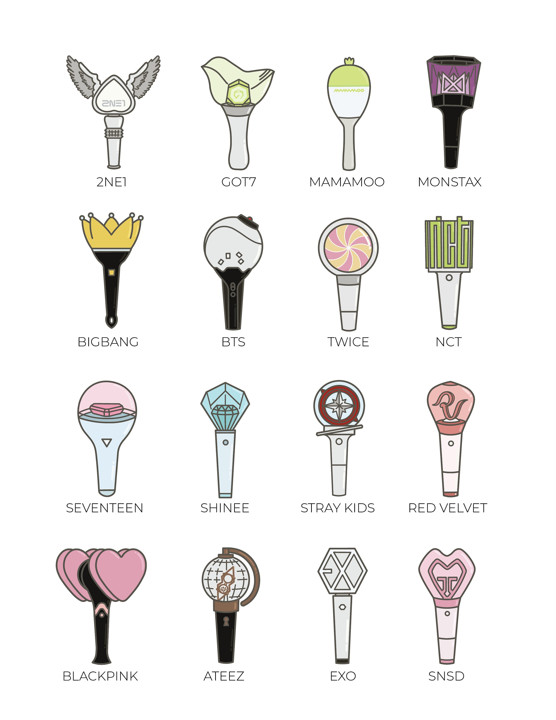 Kpop Lightstick Stickers Multiple Groups available | Etsy