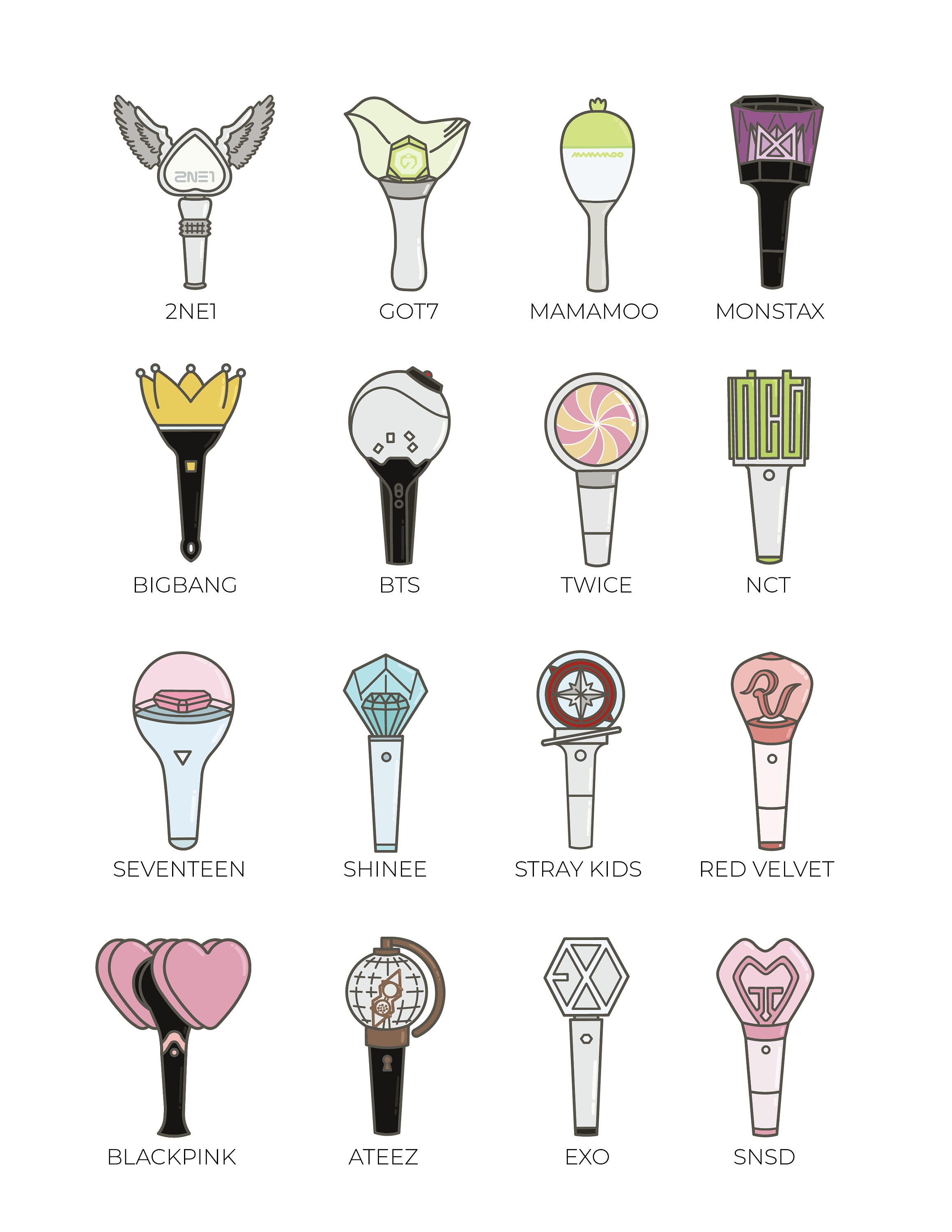 Kpop Lightstick Stickers Multiple Groups available | Etsy