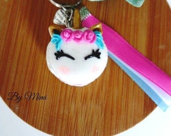 Porte clés macaron licorne