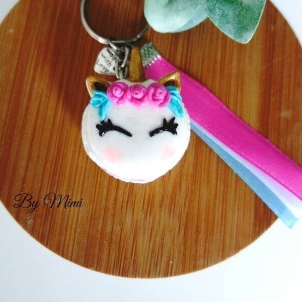 Porte clés macaron licorne