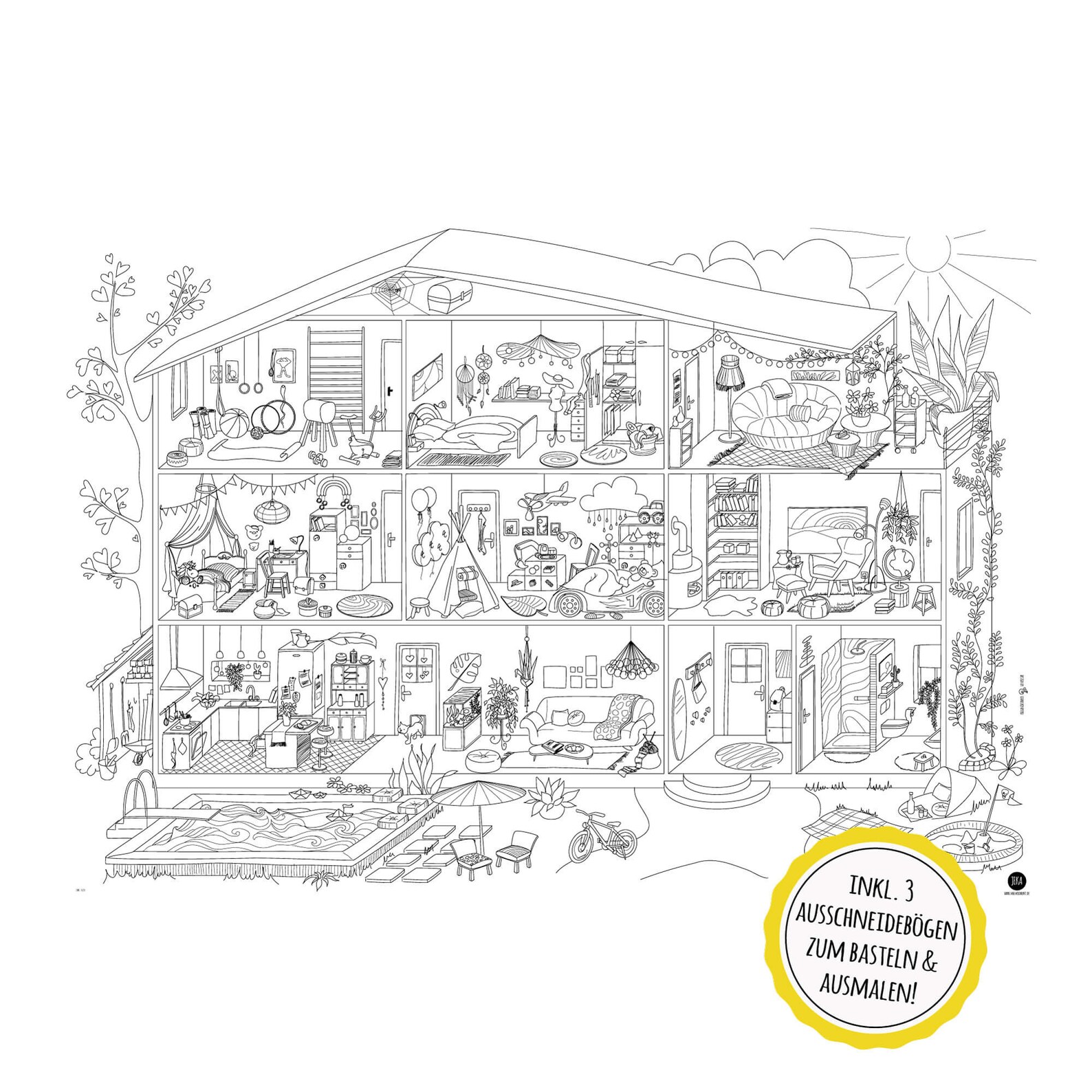 Puppenhaus zum Ausmalen Ausmalposter Kinder Poster - Etsy.de