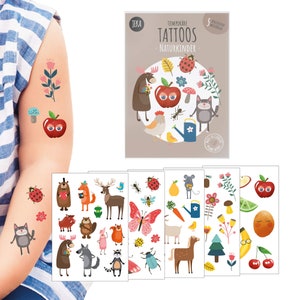 Süßes Kindertattoo-Set Motiv: Naturkinder, Vegan, 5 Bögen Tattoos für Kinder, Mitgebsel Kindergeburtstag, Kleinigkeit für Kinder