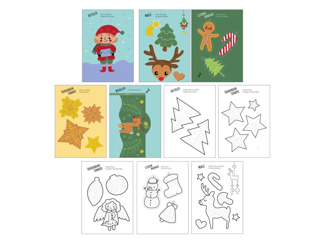 Prickelvorlagen Weihnachten, 10 Prickelmotive Zum Weihnachtsfest, Geschenkidee Weihnachten
