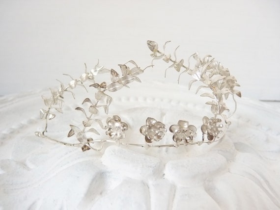 Antique bridal jewelry diadem tiara, filigree old… - image 3
