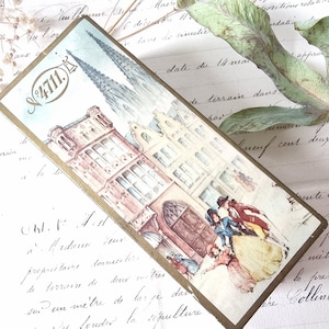 Vintage kartonnen doos Köllnisch Wasser Biedermeier stijl geschenkverpakking Golden Heart sieradendoos turquoise goudtinten Cologne Glockengasse