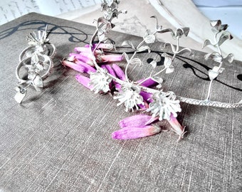 Set Tiara und Ansteckstrauß, Filigrane Myrte Brautkrone, Zierlicher Lorbeerkranz, Diadem Versilberte Blätter, Vintage Kopfschmuck Hochzeit