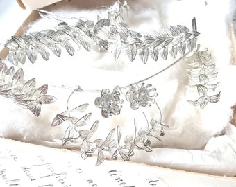 Old Myrtle Bridal Crown, Vintage Bridal Jewelry Diadem Tiara Pin Filigree, Dainty Laurel Wreath Silver Plated Tendrils Headpiece Wedding