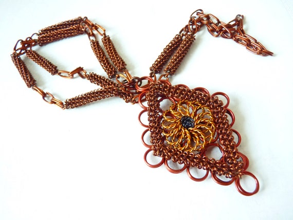 Vintage Brutalist Necklace - Copper and Brass - Handmade  Vintage Mid-Century Modern Copper and Brass Necklace main image 2