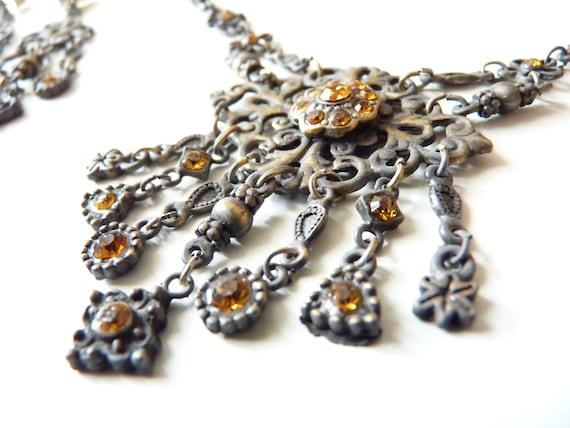 Vintage jewelry set 80s 90s Detailed bronze ornaments… - Gem
