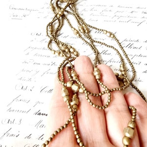 Vintage brass necklace multi-row with balls and square elements, boho chain bronze, ethnic necklace, casual-elegant necklace jewelry