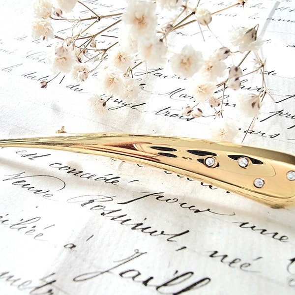 Vintage stick brooch teardrop shape, long rhinestone brooch gold plated, tie pin, pin gold tone, 70s 80s New Wave Fashion