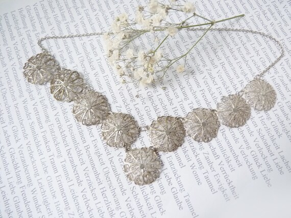 Antique Filigree 830 Silver Necklace, Art Nouveau