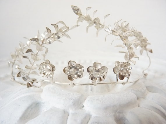 Antique bridal jewelry diadem tiara, filigree old… - image 5