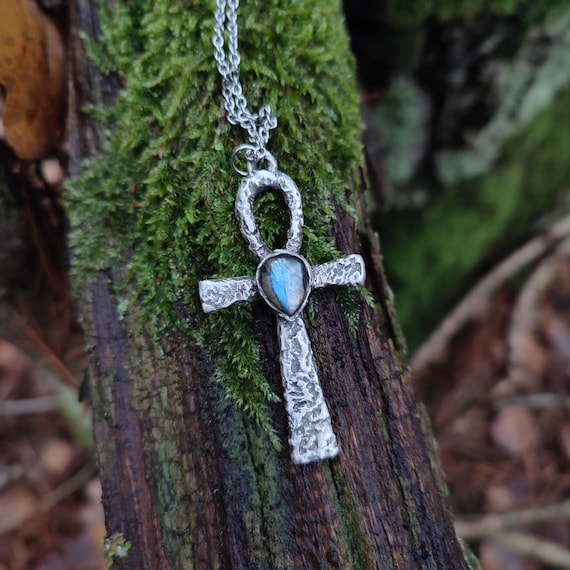 Ankh Necklace with Labradorite. Gothic Necklace