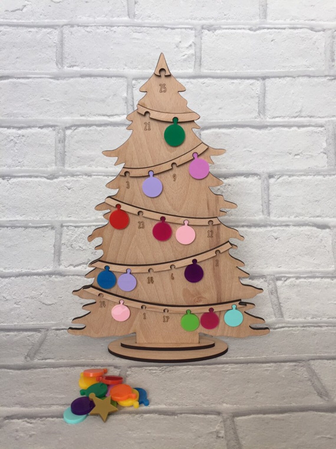 Wooden Advent calendar Christmas tree tokens personalised Etsy