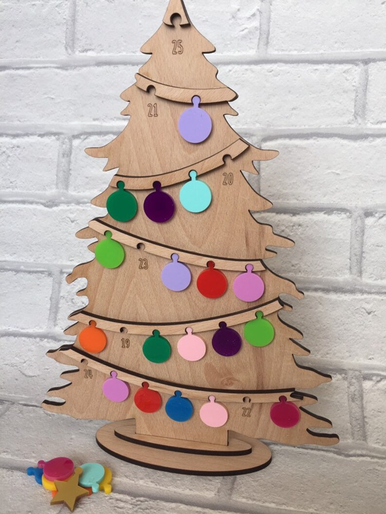 Wooden Advent calendar Christmas tree tokens personalised Etsy