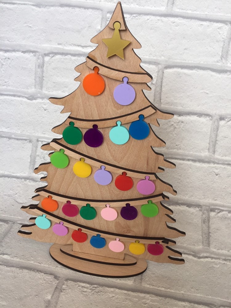 Wooden Advent calendar Christmas tree tokens personalised Etsy