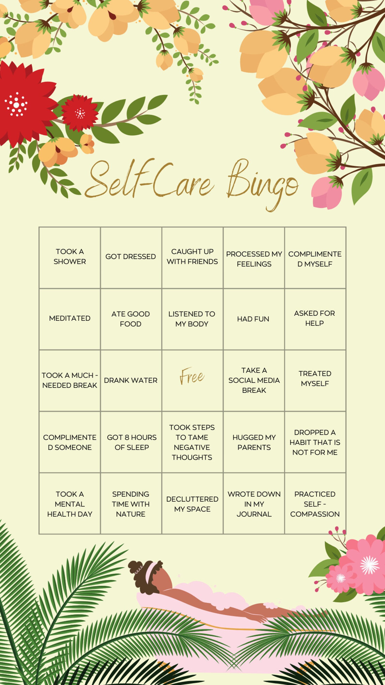 Self Care Bingo Printable | Etsy