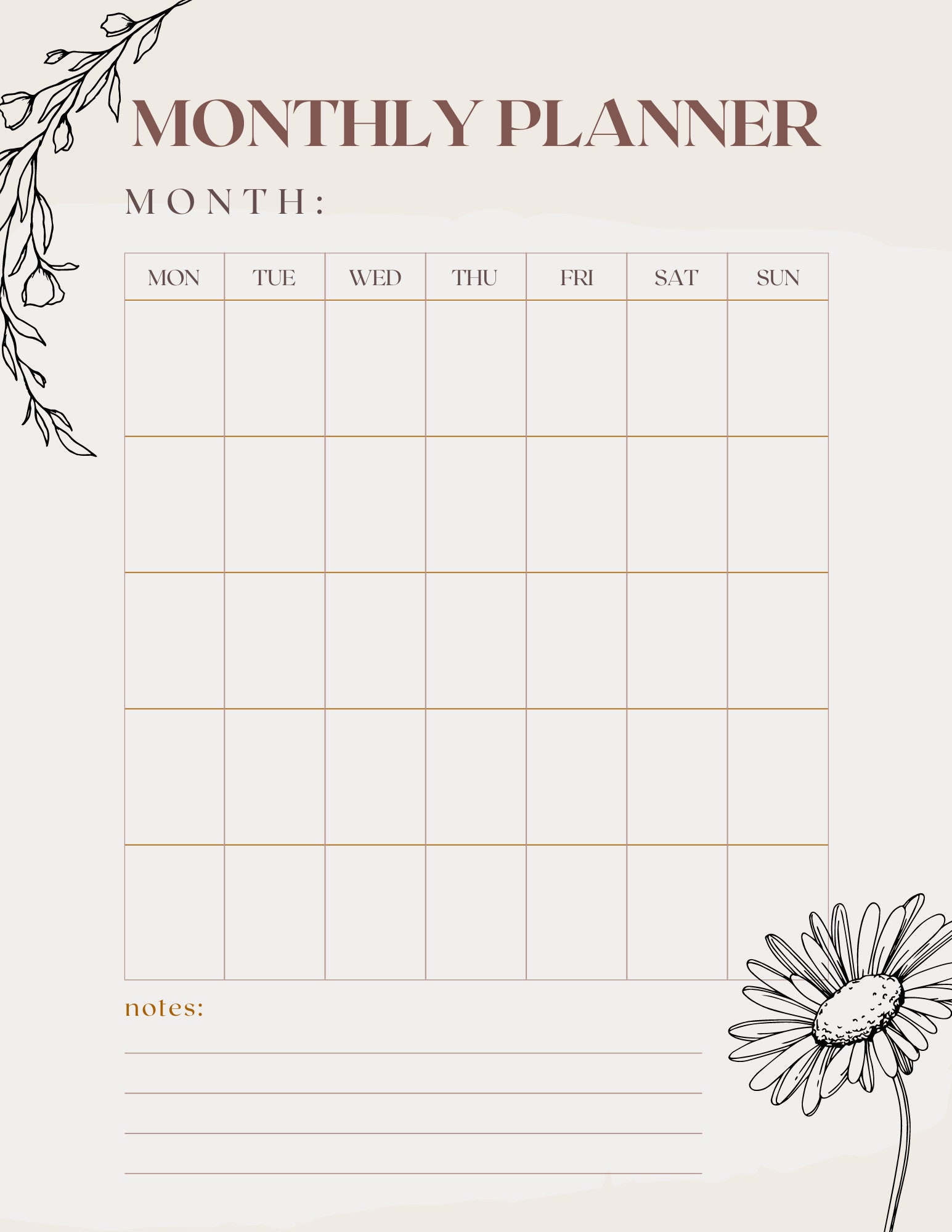 Simple Daily Weekly & Monthly Planner | Etsy