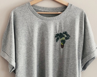 Besticktes T-Shirt mit Monstera