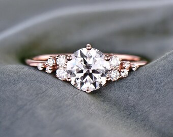 Cluster unique vintage moissanite engagement ring rose gold silver round cut promise ring women six prong ring custom bridal wedding ring