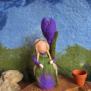 Flower child crocus, Waldorf felted, fairy, elf, gnome,