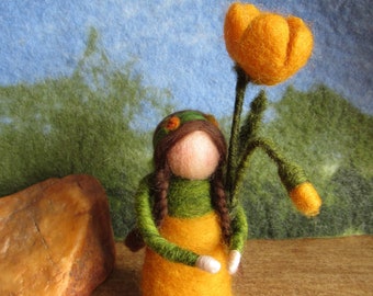 Waldorf felted buttercup, elf, imp, flower child