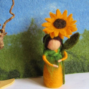 Waldorf felted sunflower,elf,fairy,flower child,elves,dwarf,summer
