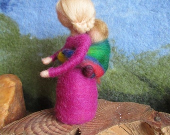Mother with child, Waldorf felted, Montessori, gnome, elf, fairy,