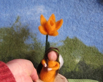 Waldorf felted flower elf, daffodil, seasonal table, spring, table decoration,