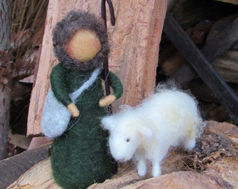 Waldorf felted shepherd with sheep, Christmas, crib
