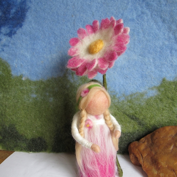 Waldorf felted daisy, flower child, elf, fairy, fairy tale, spring,