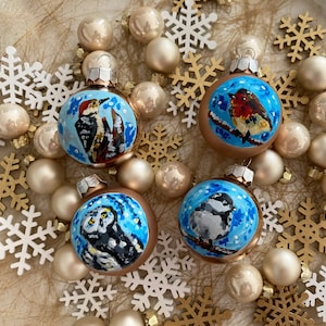 4 Hand-Painted Christmas Ball Set - Birds Christmas Tree Balls Christmas Decorations Christmas Tree Decorations Christmas Tree Decorations