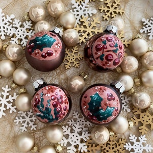 4 Hand-Painted Christmas Ball Set - Berries - Christmas Tree Balls Christmas Decorations Christmas Tree Decorations Christmas