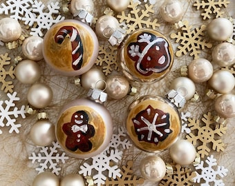 4 Hand-Painted Christmas Ball Set - Gingerbread - Christmas Tree Balls Christmas Decorations Christmas Tree Decorations Christmas