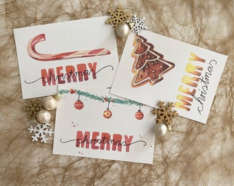 Feliz Navidad - Juego de postales Acuarela Navidad Tarjeta de Navidad Tarjeta de navidad Ilustración