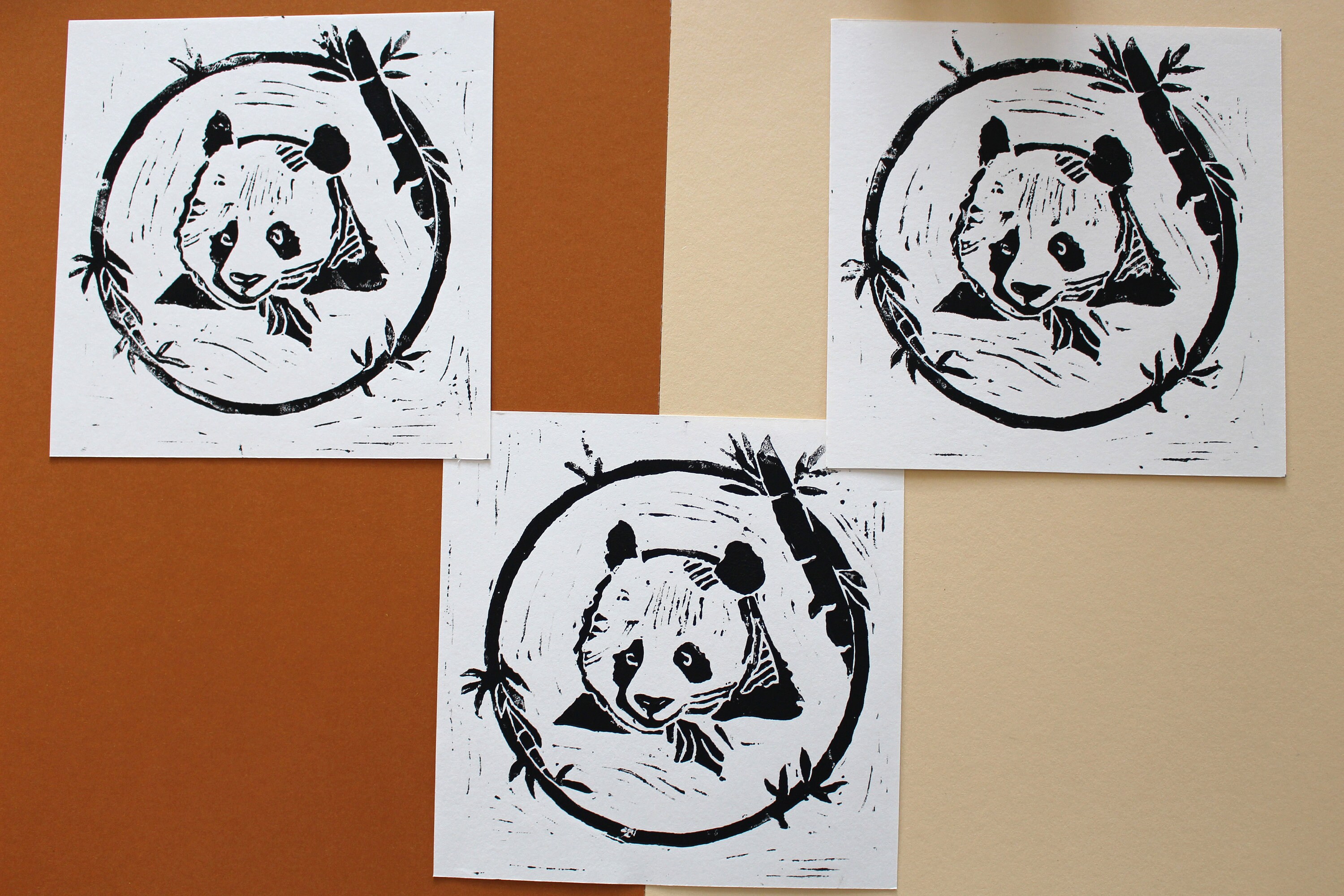 Linocut Panda Original Print Illustration Print 15 X 15 Cm Etsy