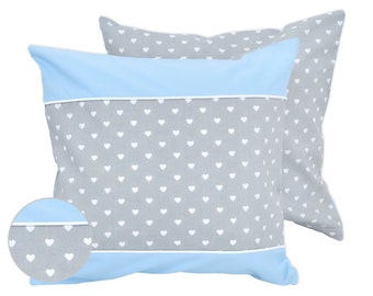 Kissenbezug. PILLOWCASES corazones azules lisos